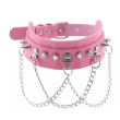 PU STUDDED COLLAR WITH CHAINS - PINK